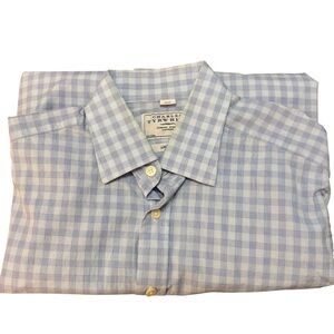CHARLES TYRWHITT French cuff Double cuff Blue Wht Dress shirt Med 15.5 slim fit